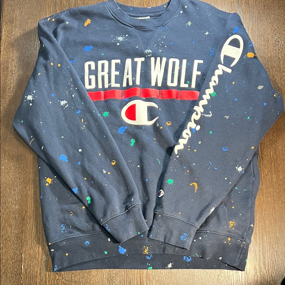 Champion Men's Navy Blue Graphic Crewneck Sweater